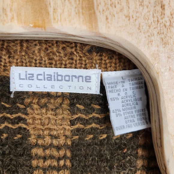Vintage Liz Claiborne Collection Cardigan Womens Large Brown Green‎ Mohair Plaid - Picture 3 of 9